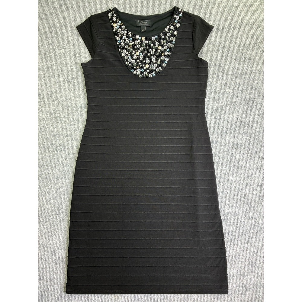 Dressbarn Collection Black Jeweled Beaded Tiered Sheath Dress Women's 8 Party